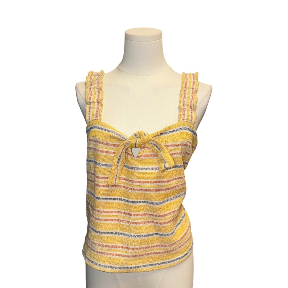 Madewell Texture & Thread Yellow Striped Tie Front Tank Boho Ruffle Cottage